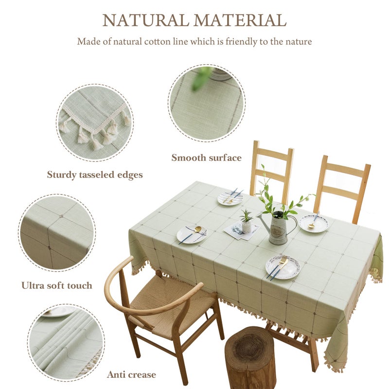 Pahajim Rustic Linen Tablecloth Cotton Rectangle Table Cloth for Kitchen Dining with Tassel Plaid Waterproof Tablecloths Rectangle/Oblong,55''x118'',10-12 Seats - Image 2